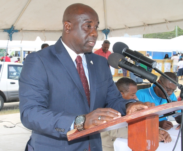 Minister of Agriculture on Nevis Hon. Alexis Jeffers at the opening ceremony of the Department of Agriculture’s two-day 21st annual Open Day at the Villa Grounds in Charlestown on March 26, 2015